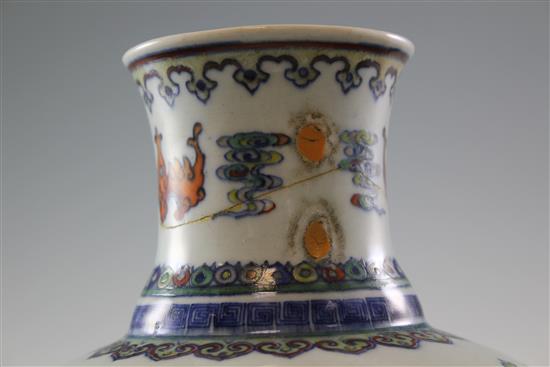 A Chinese doucai vase, 18th century, 23.5cm, handles ground off, repairs